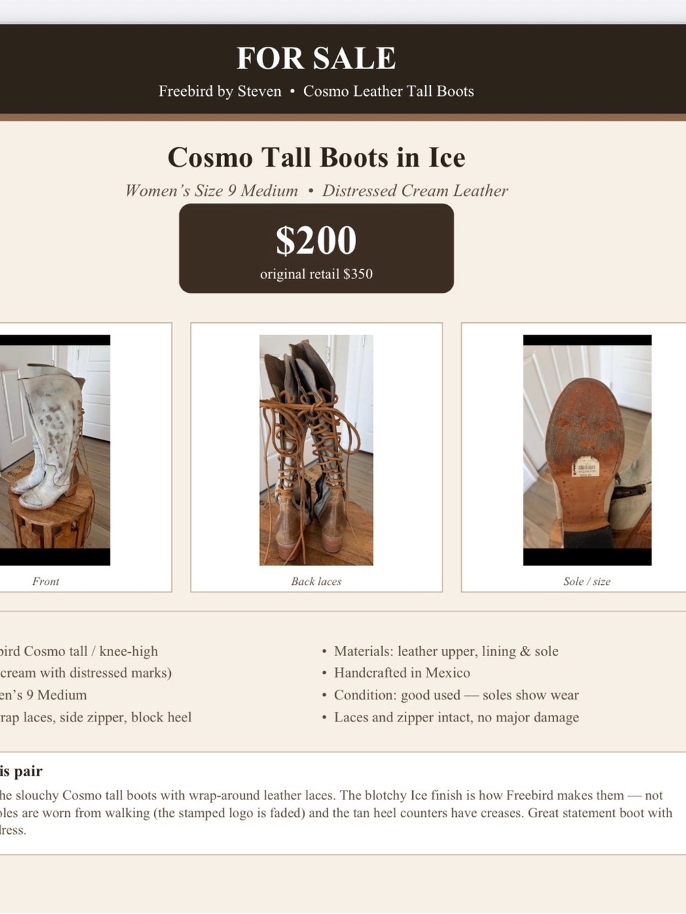 Freebird by Steven Cosmo Tall Over-the-Knee Boots in Cream and Tan no box